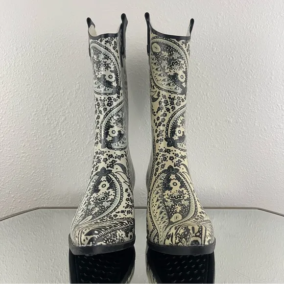 CORKYS Y2K Creme Floral Paisley Western Pointed Toe Heeled Rubber Cowboy Boots