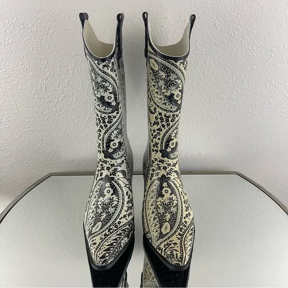 CORKYS Y2K Creme Floral Paisley Western Pointed Toe Heeled Rubber Cowboy Boots