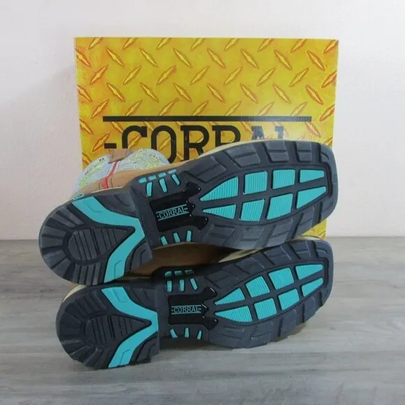 Corral Boots Women's Water Resist Blue Top Cactus Dual Density Sole Sq Toe W5003