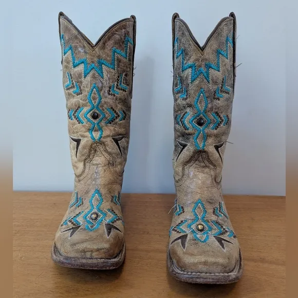 Corral Teen Youth Westen Embroidered Square Toe Cowboy Boots
