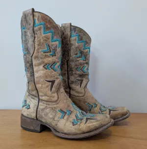 Corral Teen Youth Westen Embroidered Square Toe Cowboy Boots