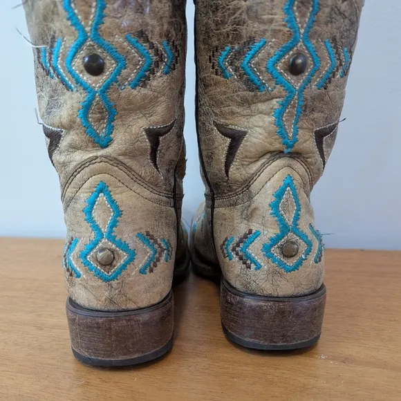 Corral Teen Youth Westen Embroidered Square Toe Cowboy Boots