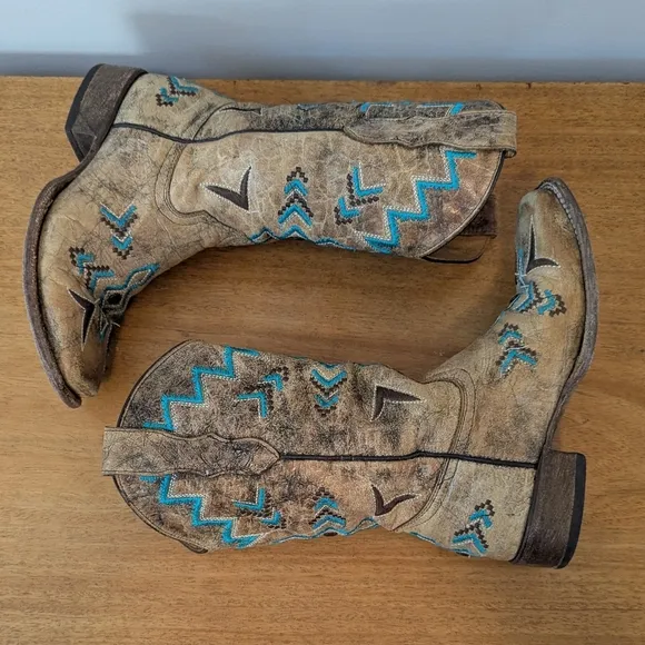 Corral Teen Youth Westen Embroidered Square Toe Cowboy Boots