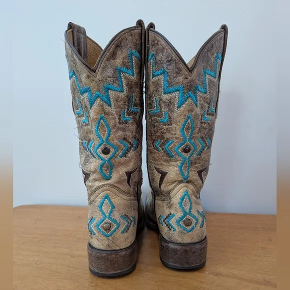 Corral Teen Youth Westen Embroidered Square Toe Cowboy Boots