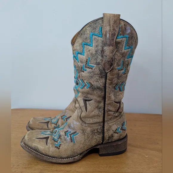Corral Teen Youth Westen Embroidered Square Toe Cowboy Boots