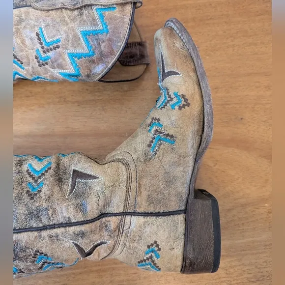 Corral Teen Youth Westen Embroidered Square Toe Cowboy Boots