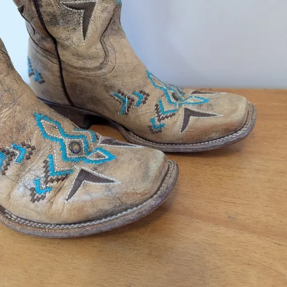 Corral Teen Youth Westen Embroidered Square Toe Cowboy Boots