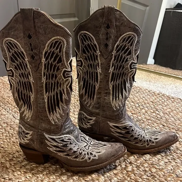 Corral Women's A1241 Brown Western Boots - Size 7 M  Cross Wings Sequined