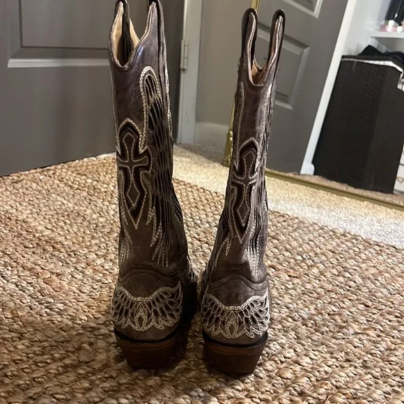 Corral Women's A1241 Brown Western Boots - Size 7 M  Cross Wings Sequined