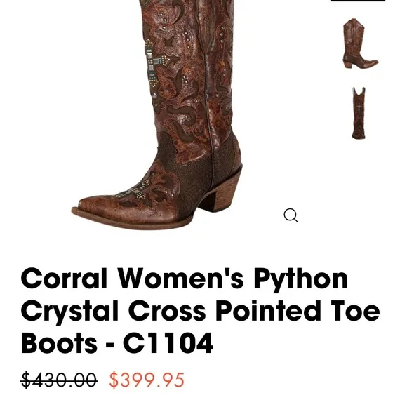 Corral Women’s Python Crystal Cross Pointed Toe Leather Boots