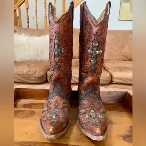 Corral Women’s Python Crystal Cross Pointed Toe Leather Boots