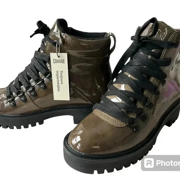 Cougar Nash Waterproof Hiker Boots Stone Crinkle Patent Sz 6
