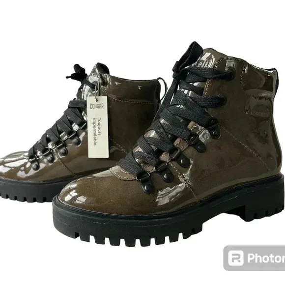 Cougar Nash Waterproof Hiker Boots Stone Crinkle Patent Sz 6