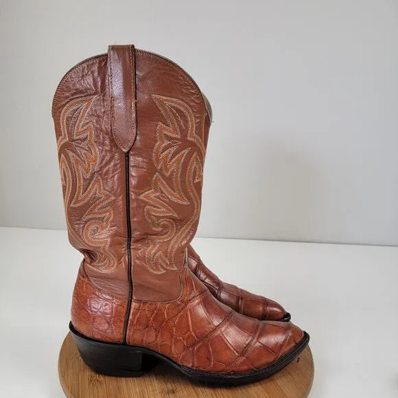 Cowtown Cowboy Alligator Belly Brown Leather Boots Mens Sz 10 D Fits Like 9