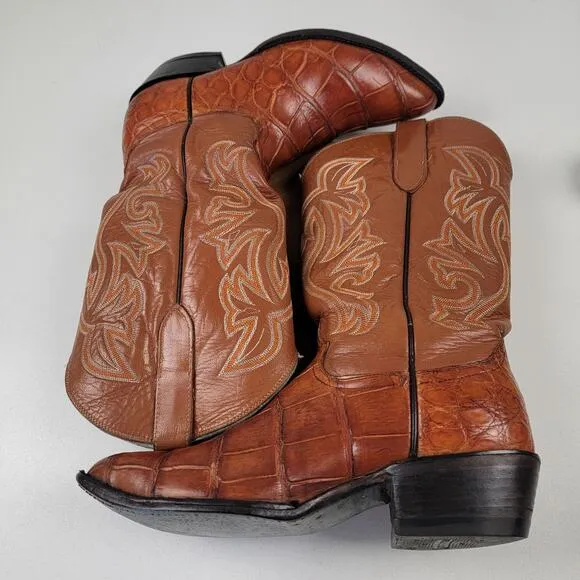Cowtown Cowboy Alligator Belly Brown Leather Boots Mens Sz 10 D Fits Like 9