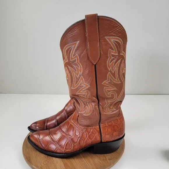 Cowtown Cowboy Alligator Belly Brown Leather Boots Mens Sz 10 D Fits Like 9