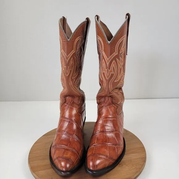Cowtown Cowboy Alligator Belly Brown Leather Boots Mens Sz 10 D Fits Like 9