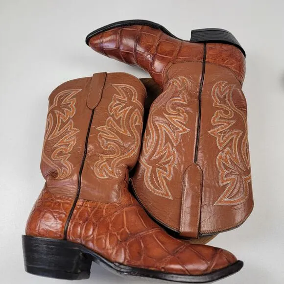 Cowtown Cowboy Alligator Belly Brown Leather Boots Mens Sz 10 D Fits Like 9