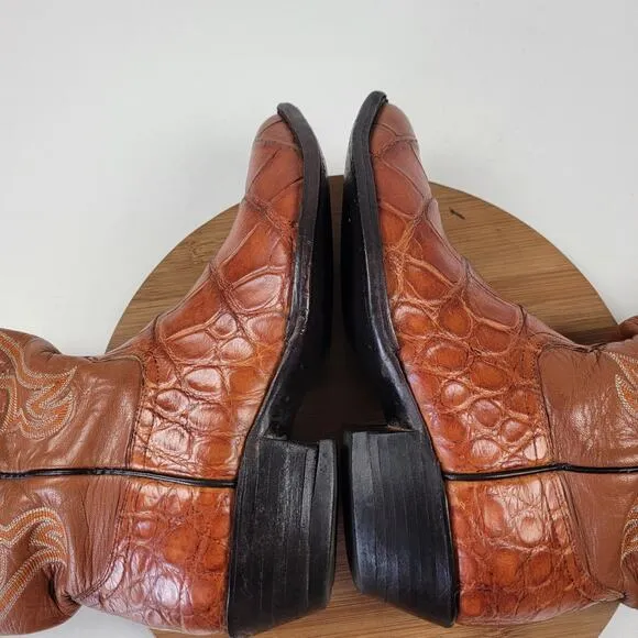 Cowtown Cowboy Alligator Belly Brown Leather Boots Mens Sz 10 D Fits Like 9