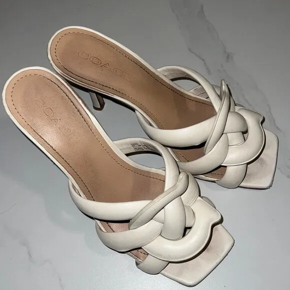 Cream leather kitten heel sandals from Coach