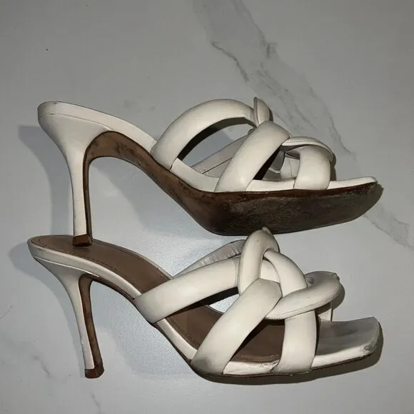 Cream leather kitten heel sandals from Coach
