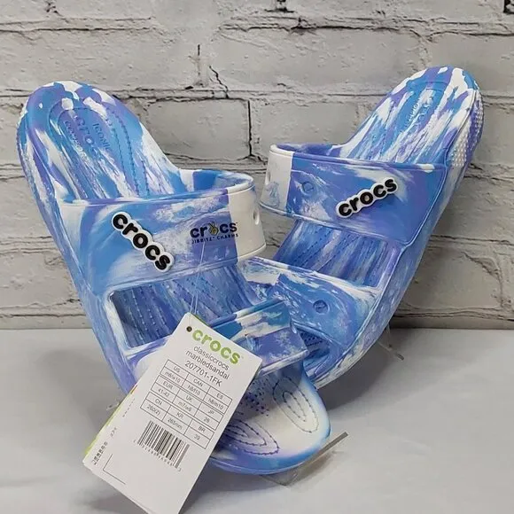 'CROCS' MARBLED SLIDE SANDALS