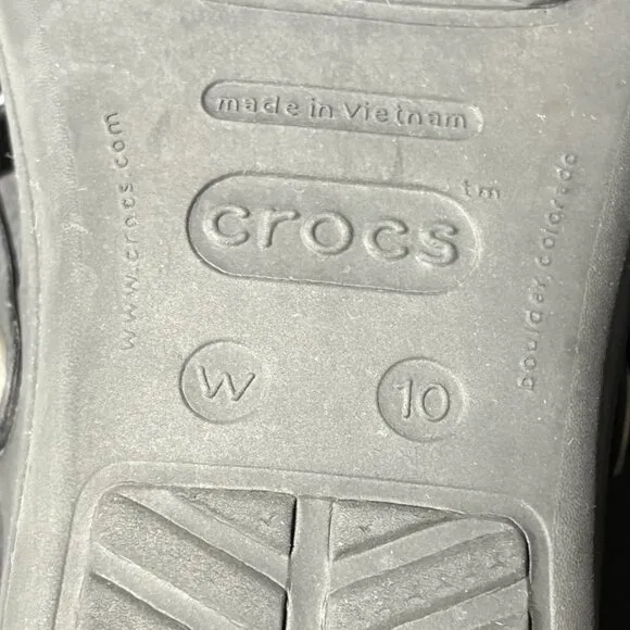 Crocs Sanrah Wedge Sandals‎ Silver Circle Black Flip Flop Slip On Womens Size 10