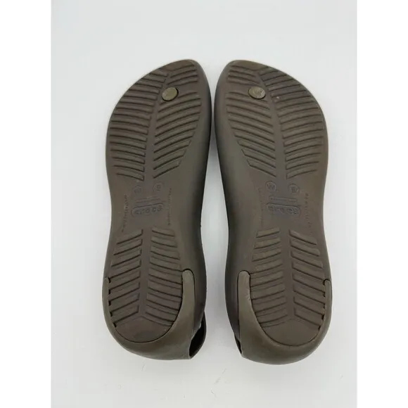 Crocs Serena Sandals Women 9 Dk Brown Flip Flop Slingback Travel Vacation Beach