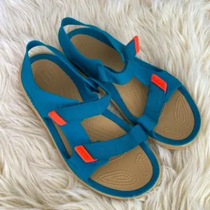CROCS Swiftwater Expedition Strap Teal &amp; Orange Sandals Hiking River Beach