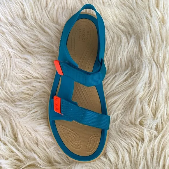 CROCS Swiftwater Expedition Strap Teal &amp; Orange Sandals Hiking River Beach