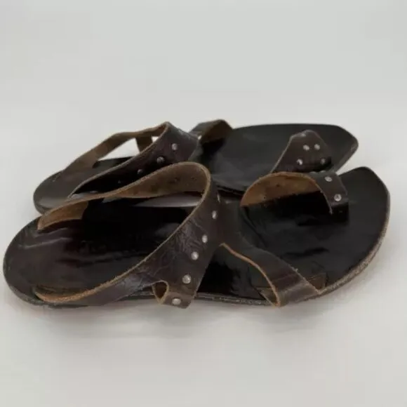 Cydwoq Studs Studded Toe Thong Sandals Size 36.5 US 6.5 Brown Leather USA Made
