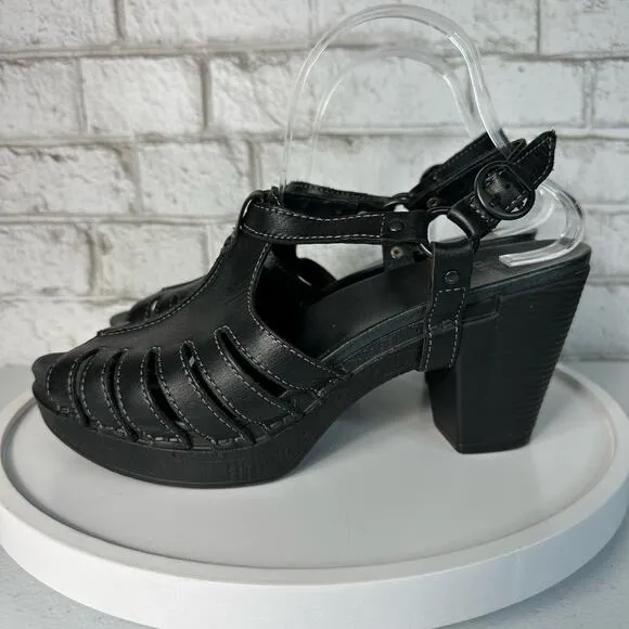 Dansko Black Heels Randa Sandals Leather Strappy Open Toe Shoes Slingback 10.5