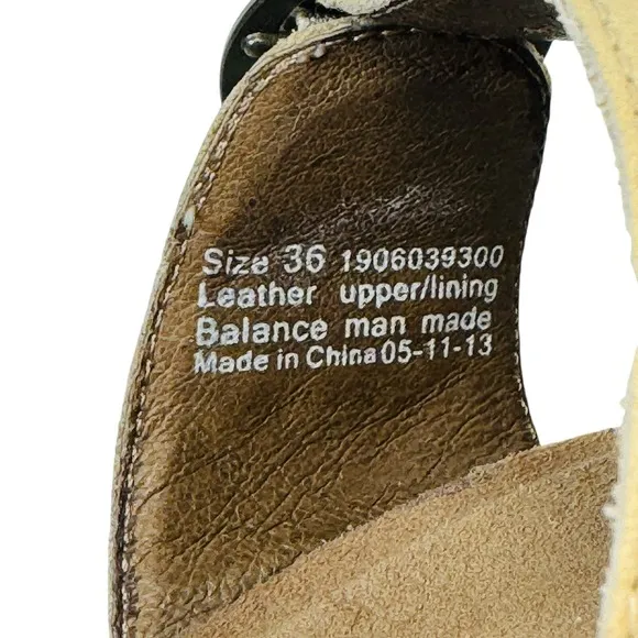 Dansko Fern Buckle Wedge Sandals Full Grain Leather Studded Beige Sz 36 5.5 6