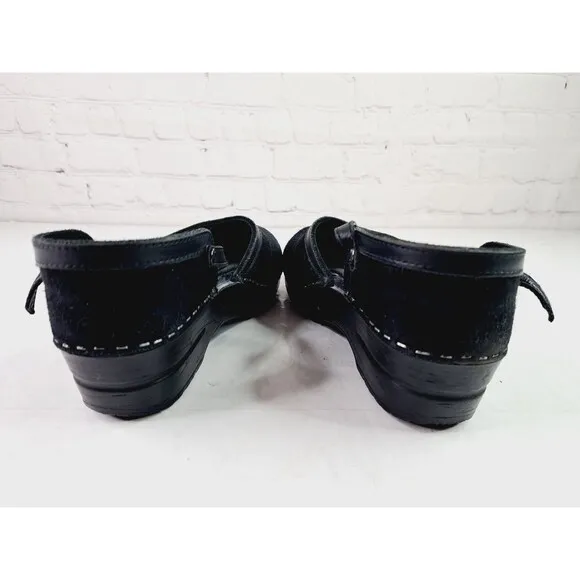 Dansko Sally Womens Sz 39/9 Black Suede Mary Jane Closed Toe Clog Sandals Ankle