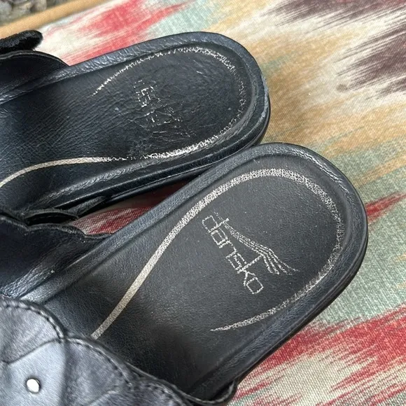 Dansko Sandals Women's 37 EU 6.5-7 US Black Slides Braided Studded Straps