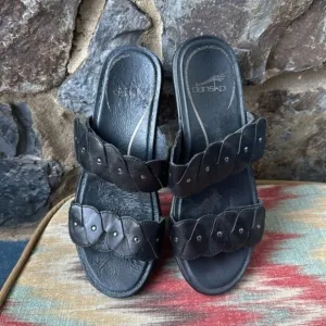 Dansko Sandals Women's 37 EU 6.5-7 US Black Slides Braided Studded Straps