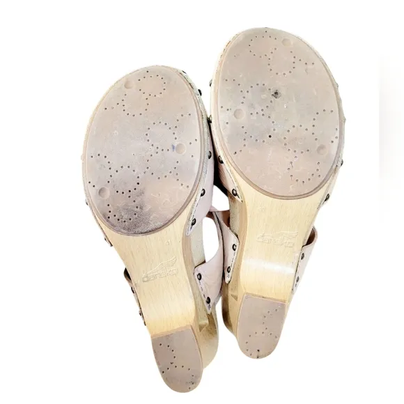 DANSKO Thea Nude Taupe Studded Clog Leather Sandals Cut Out Heels Euro 41