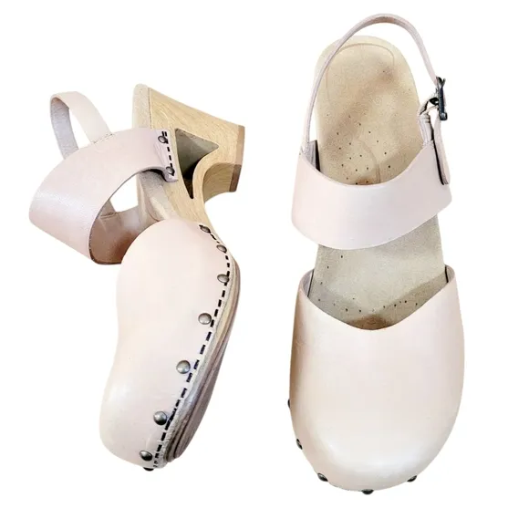 DANSKO Thea Nude Taupe Studded Clog Leather Sandals Cut Out Heels Euro 41