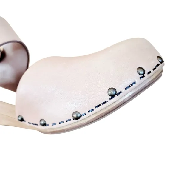 DANSKO Thea Nude Taupe Studded Clog Leather Sandals Cut Out Heels Euro 41