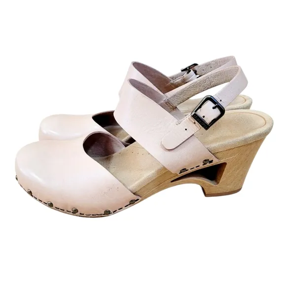 DANSKO Thea Nude Taupe Studded Clog Leather Sandals Cut Out Heels Euro 41