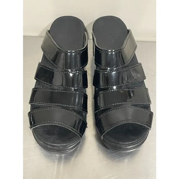 Dansko Women Black Patent Leather Comfortable Sandal Shoe Size 9.5