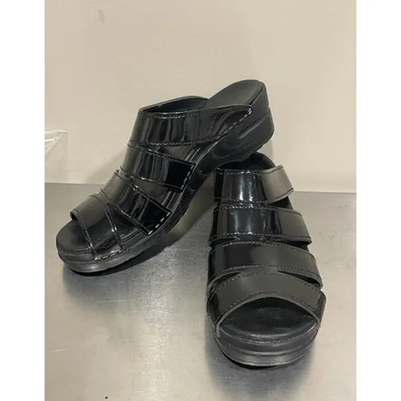 Dansko Women Black Patent Leather Comfortable Sandal Shoe Size 9.5