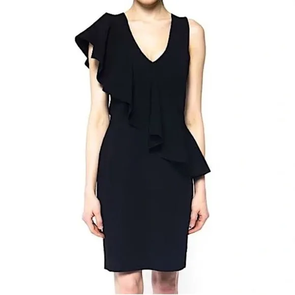 Diane Von Fusternberg DVF Sleeveless Asymmetrical Ruffle Front Dress Black Sz M