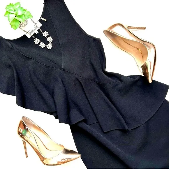 Diane Von Fusternberg DVF Sleeveless Asymmetrical Ruffle Front Dress Black Sz M