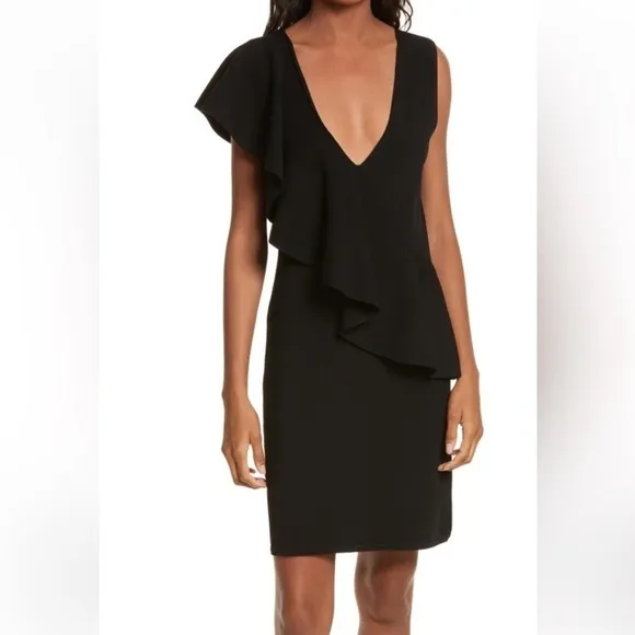 Diane Von Fusternberg DVF Sleeveless Asymmetrical Ruffle Front Dress Black Sz M