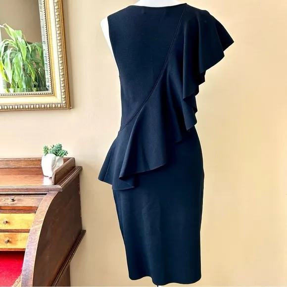 Diane Von Fusternberg DVF Sleeveless Asymmetrical Ruffle Front Dress Black Sz M