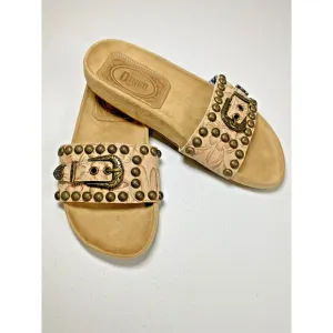 Dingo Boot Take It Easy Slide Sandals Tan Leather Sz 7.5M Boho Western NEW
