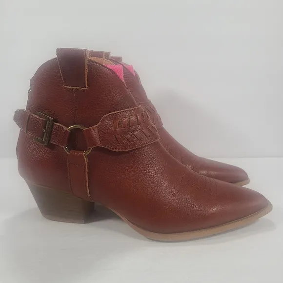 Dingo Keepsake Cognac Western Cowboy Ankle Boots Women Size 9.5M