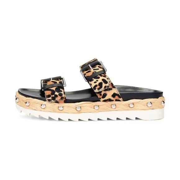 🆕{DJP} Larabee Printed Calf-Hair Slide Sandals