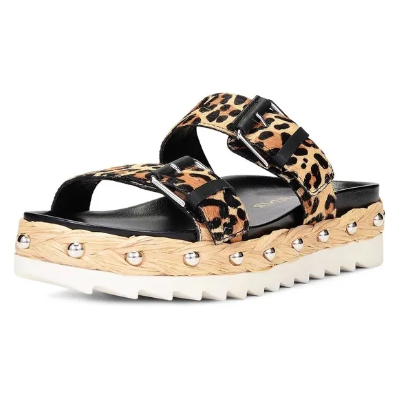 🆕{DJP} Larabee Printed Calf-Hair Slide Sandals